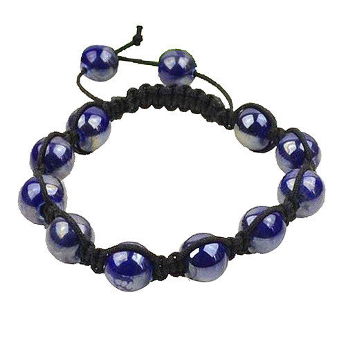 Dark Deep Blue Beads Black Cord Macrame Beaded Bracelet