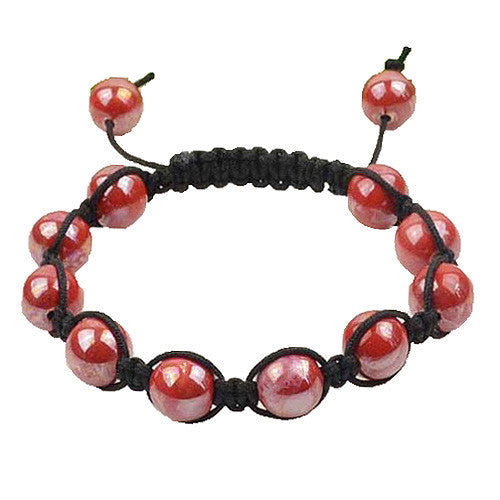 Scarlet Red Beads Black Cord Macrame Beaded Bracelet
