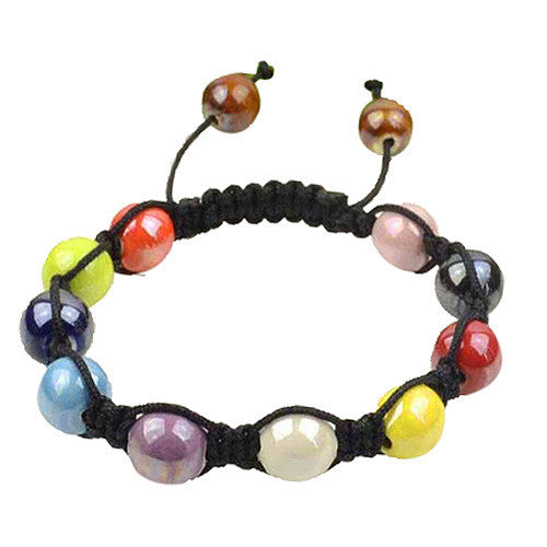 Multicolor Beads Black Cord Macrame Beaded Bracelet