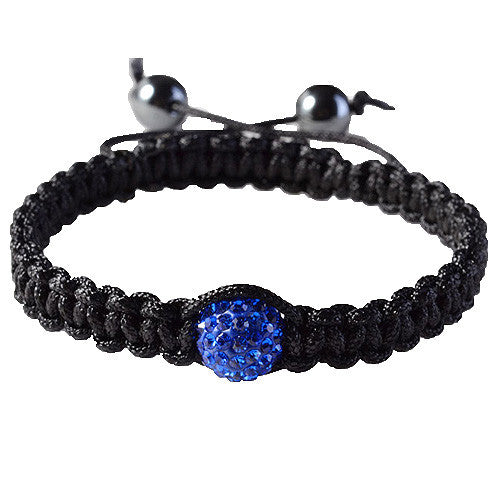 Blue CZ Black Cord Simulated Onyx Macrame Beaded Bracelet