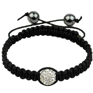 White CZ Black Cord Simulated Onyx Macrame Beaded Bracelet