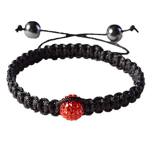 Red CZ Black Cord Simulated Onyx Macrame Beaded Bracelet