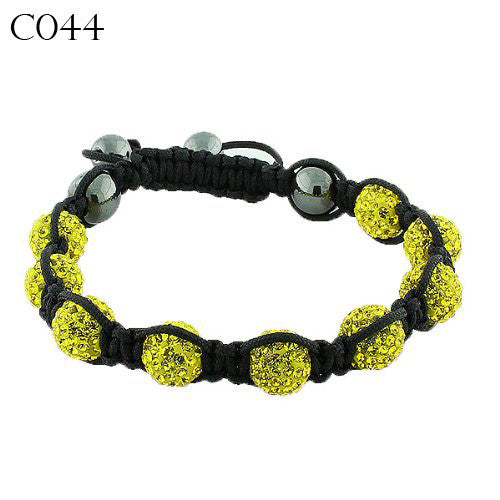 Yellow CZ Black Cord Simulated Onyx Macrame Beaded Bracelet
