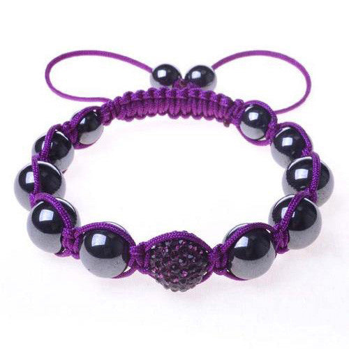 Black Chrome Metallic Purple Crystal Adjustable Macrame Bracelet