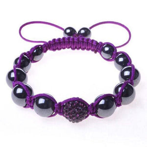 Black Chrome Metallic Purple Crystal Adjustable Macrame Bracelet