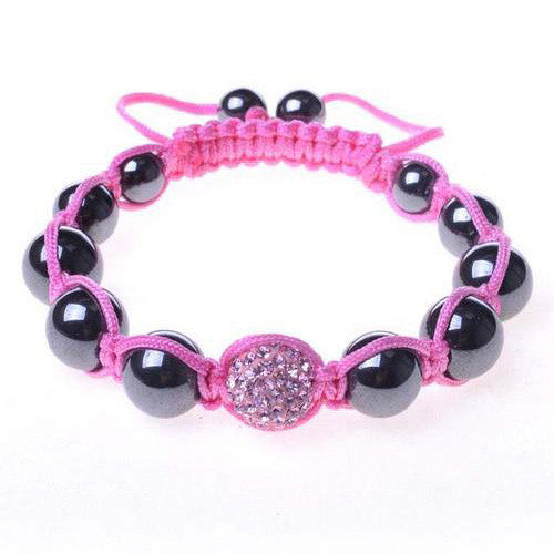 Black Chrome Metallic Pink Crystal Adjustable Macrame Bracelet