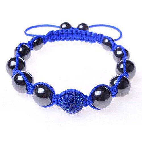 Black Chrome Metallic Blue Crystal Adjustable Macrame Bracelet