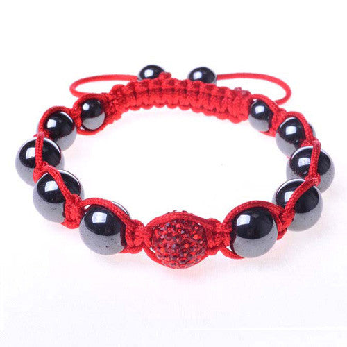 Black Chrome Metallic Red CZ Adjustable Macrame Bracelet
