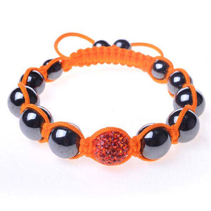 Black Chrome Metallic Orange CZ Adjustable Macrame Bracelet