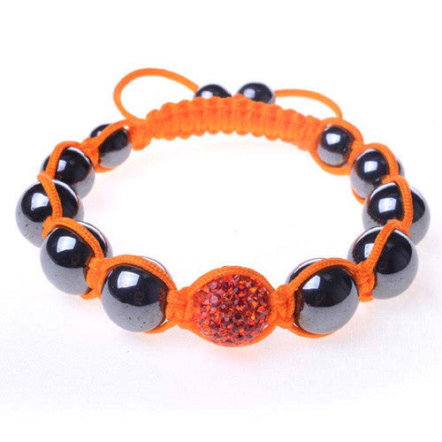 Black Chrome Metallic Orange CZ Adjustable Macrame Bracelet