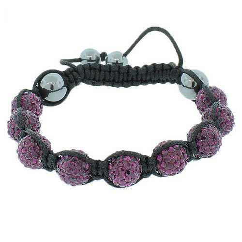 Deep Dark Purple CZ Black Cord Adjustable Macrame Bracelet