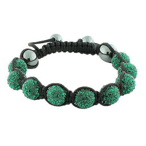 Deep Dark Green CZ Black Cord Adjustable Macrame Bracelet