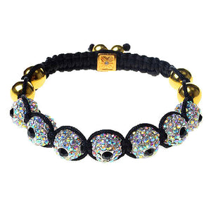 White CZ Black Cord Gold Evil Eye Adjustable Macrame Bracelet