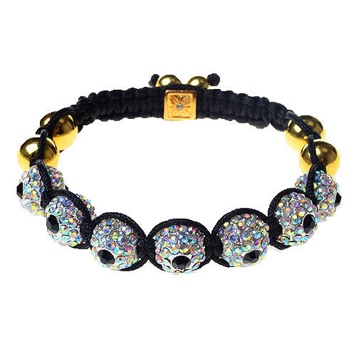 White CZ Black Cord Gold Evil Eye Adjustable Macrame Bracelet