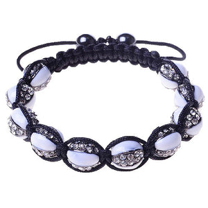 White CZ Silver Tone Black Cord Adjustable Macrame Bracelet