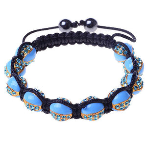 Light Blue CZ Gold-Tone Black Cord Adjustable Macrame Bracelet