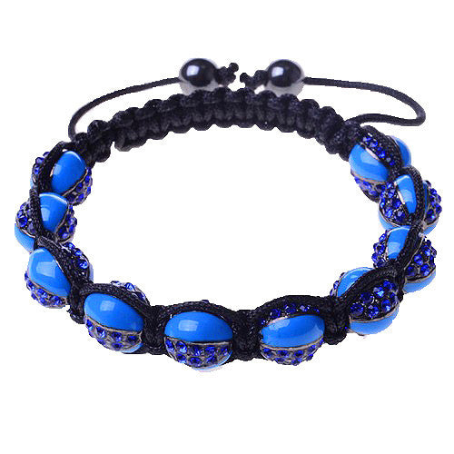 Dark Blue CZ Silver-Tone Black Cord Adjustable Macrame Bracelet