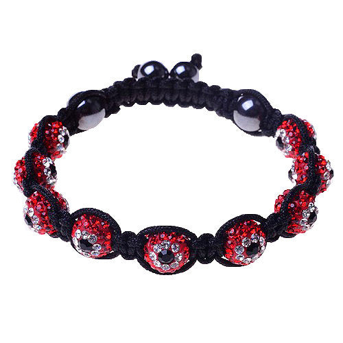 Red White CZ Black Cord Evil Eye Adjustable Macrame Bracelet