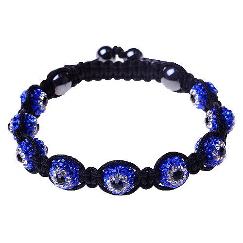 Blue White CZ Black Cord Evil Eye Adjustable Macrame Bracelet