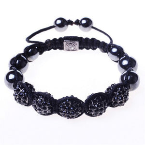 Black CZ Beaded Cord Adjustable Macrame Bracelet