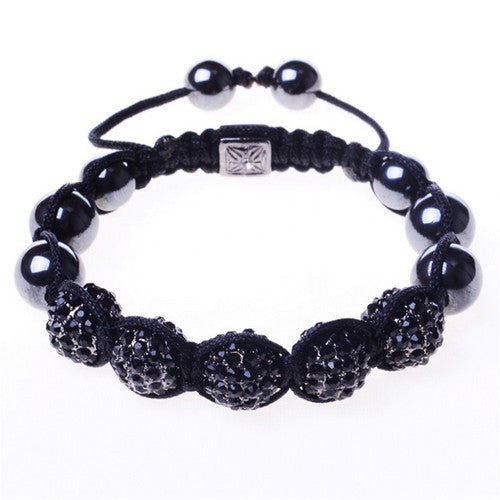Black CZ Beaded Cord Adjustable Macrame Bracelet
