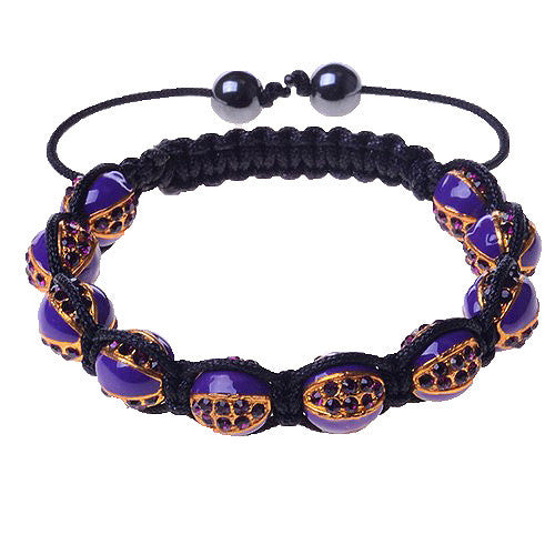 Purple CZ Gold-Tone Black Cord Adjustable Macrame Bracelet