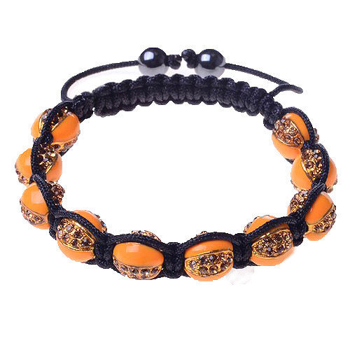 Orange CZ Gold-Tone Black Cord Adjustable Macrame Bracelet