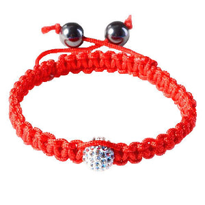 White CZ Red Cord Macrame Beaded Adjustable Bracelet