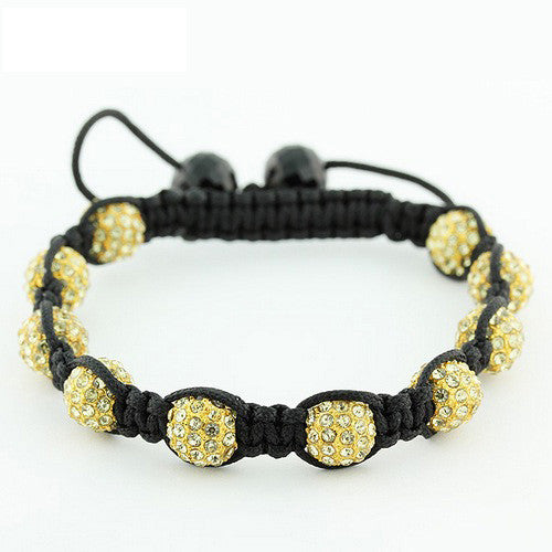 Yellow CZ Black Cord Gold-Tone Macrame Beaded Adjustable Bracelet