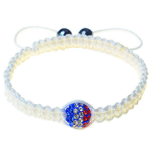 France French Flag Blue White Red Cord Macrame Beaded Adjustable Bracelet