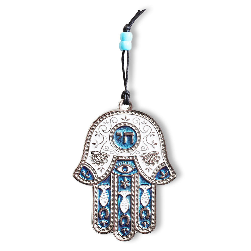 Jewish Chai Living Good Luck Home Wall Decor Multicolor Hamsa Hand - Medium - Made in Israel - Teal