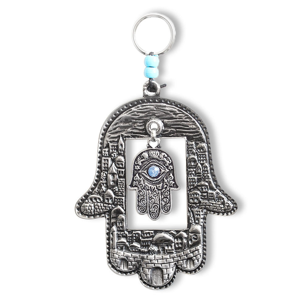 Good Luck Home Decor Hamsa Evil Eye - Silver-Tone - Jerusalem - Made in Israel