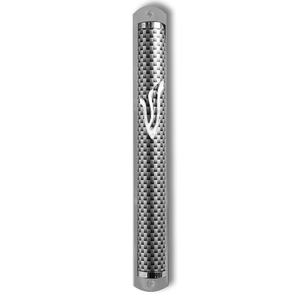 6" Mezuzah Case - Chrome Silver-Tone Blessing Home Wall Decor - Made in Israel
