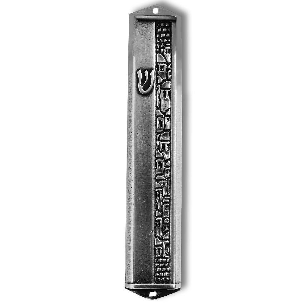 6" Mezuzah Case - Silver-Tone Blessing for Home - Jerusalem - Made in Israel