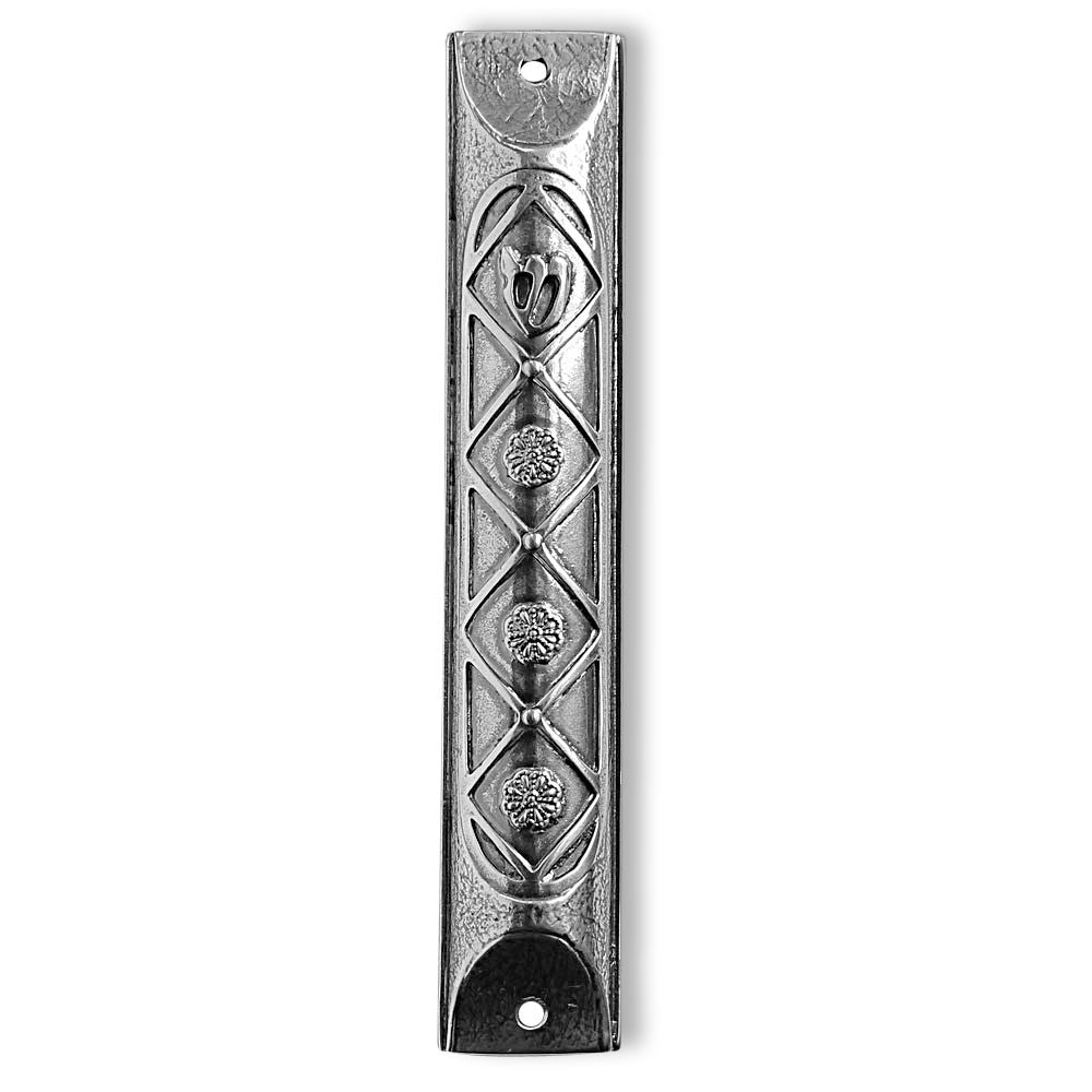 7" Mezuzah Case - Silver-Tone Blessing for Home - Floral Design - Made in Israel