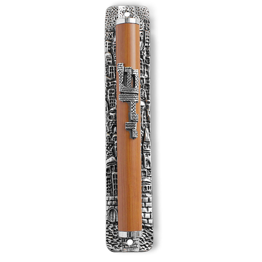 6" Mezuzah Case - Light Brown Wood Blessing Home - Jerusalem - Made in Israel