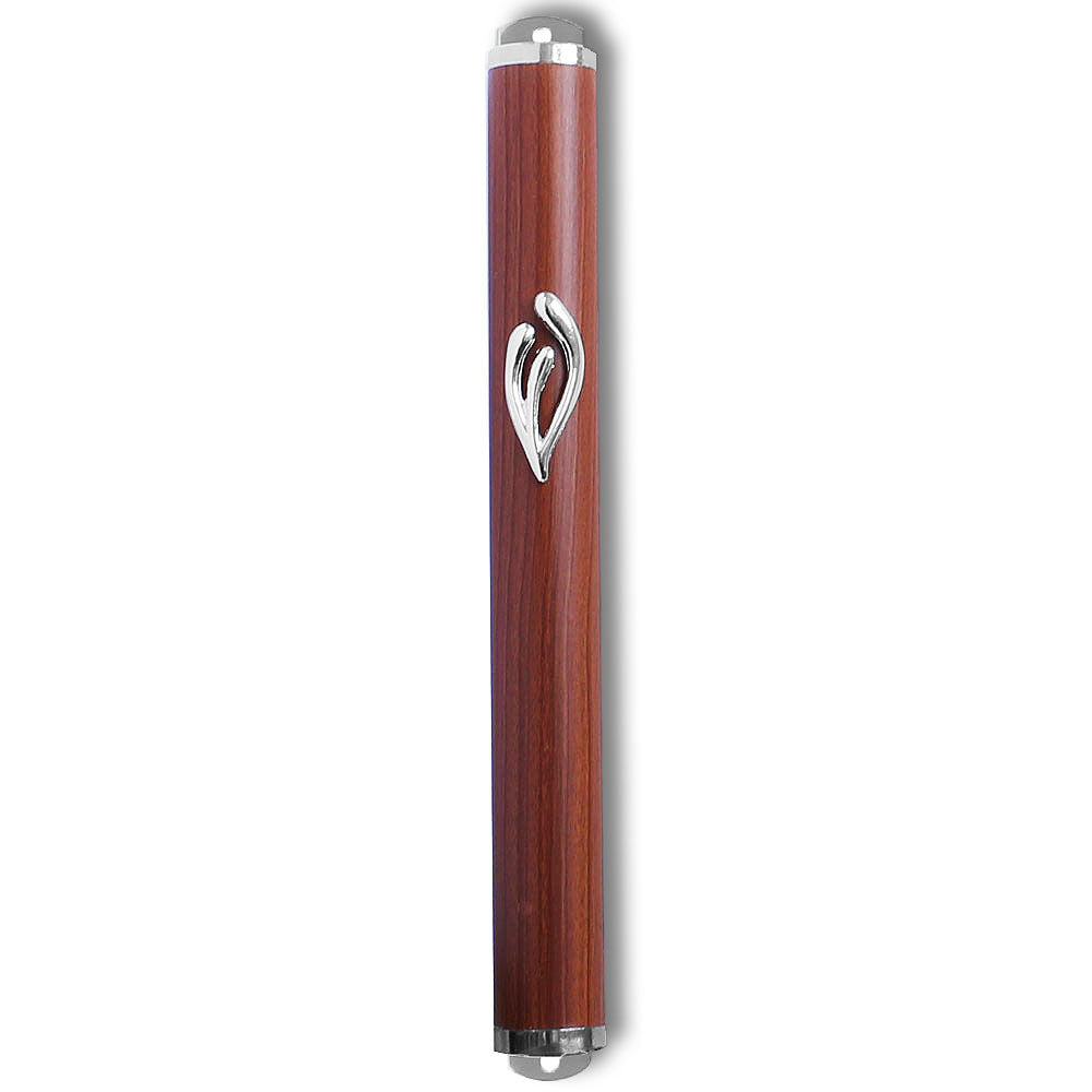 Extra Large 9.5" Mezuzah Case - Silver White Brown Wood - Made in Israel