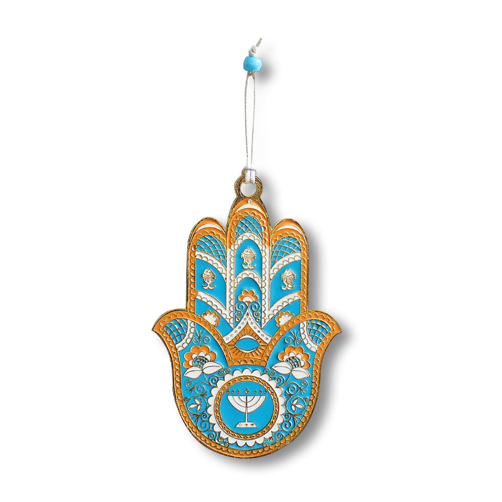 Jewish Menorah Living Good Luck Home Wall Decor Multicolor Hamsa Hand - Medium - Made in Israel 