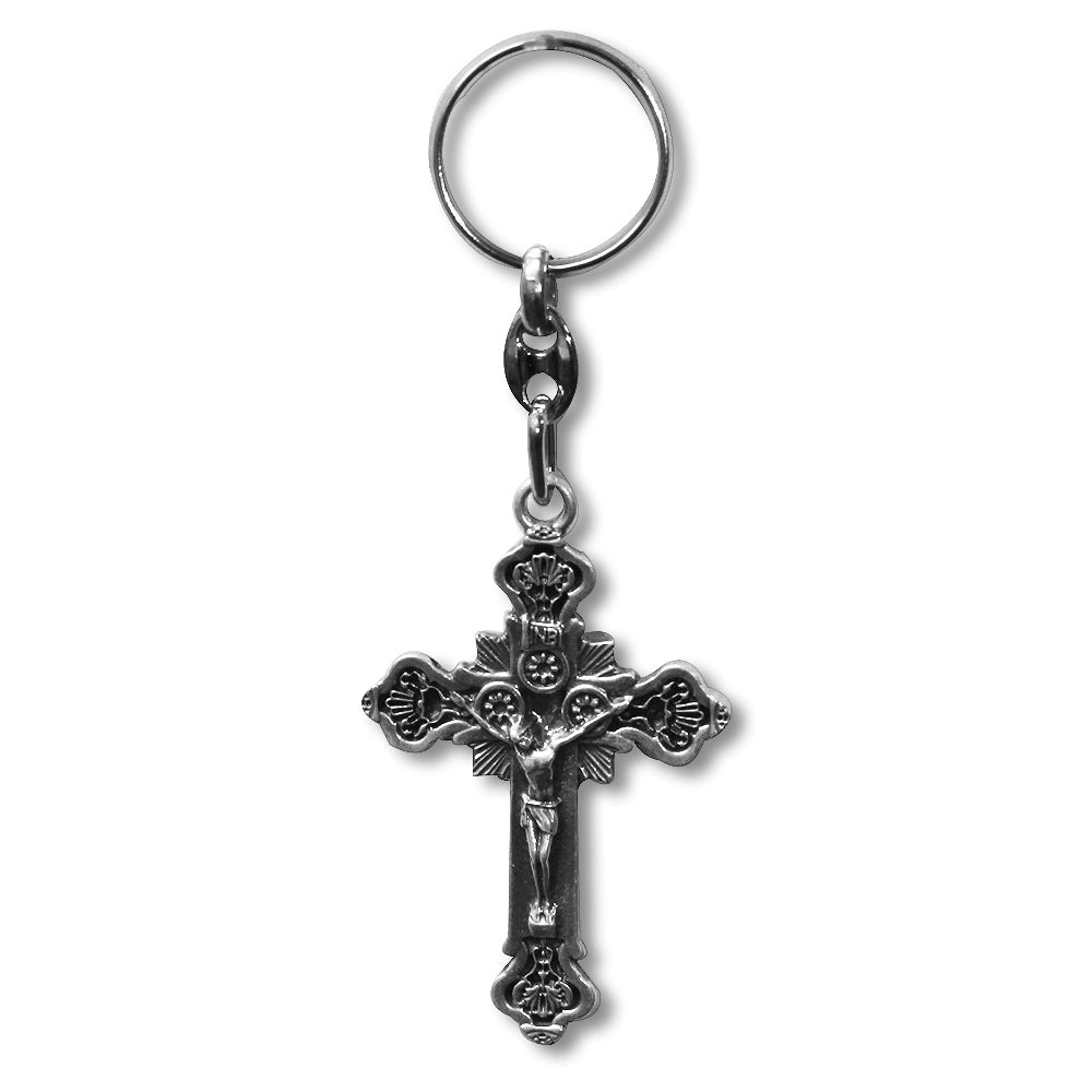 Metal Silver-Tone Crucifix Cross Religious Key Chain Keychain, 3" - Made in Israel