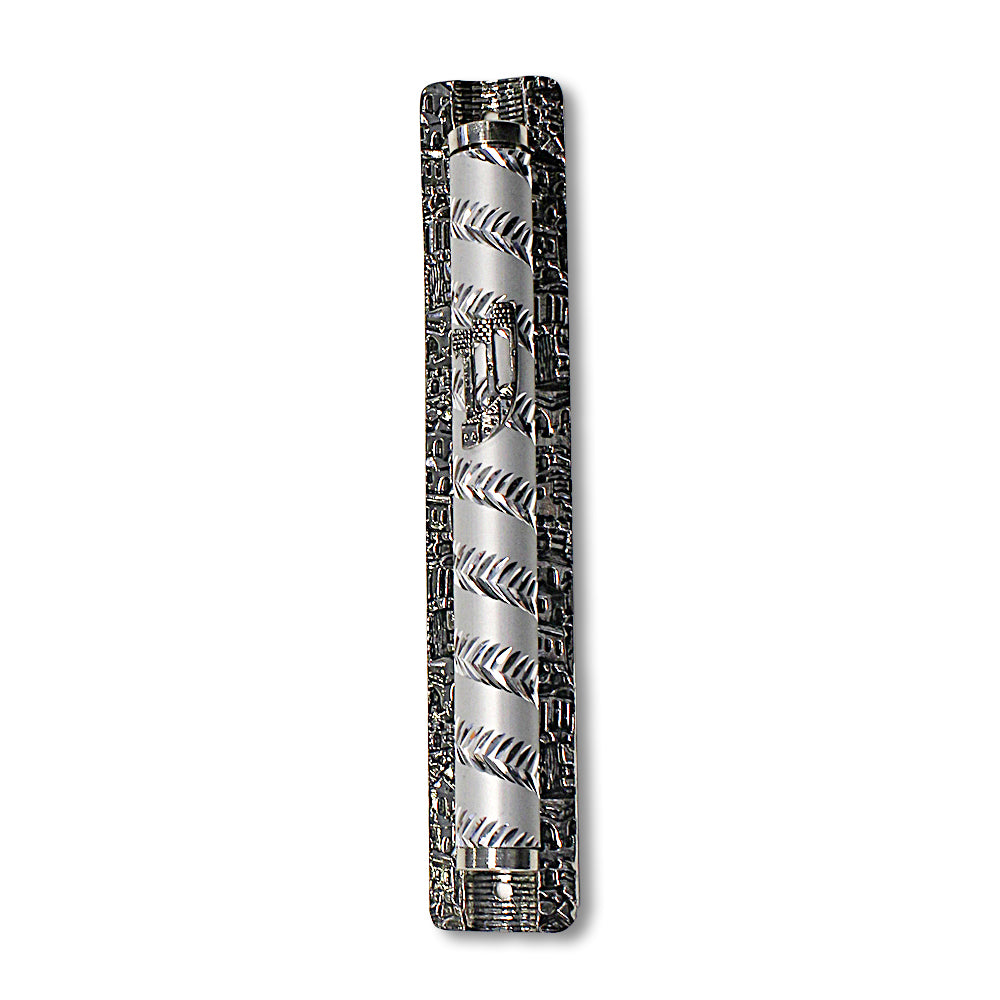 Metal Gray Silver-Tone Pattern Classic Mezuzah Case, 6.5" - Made in Israel