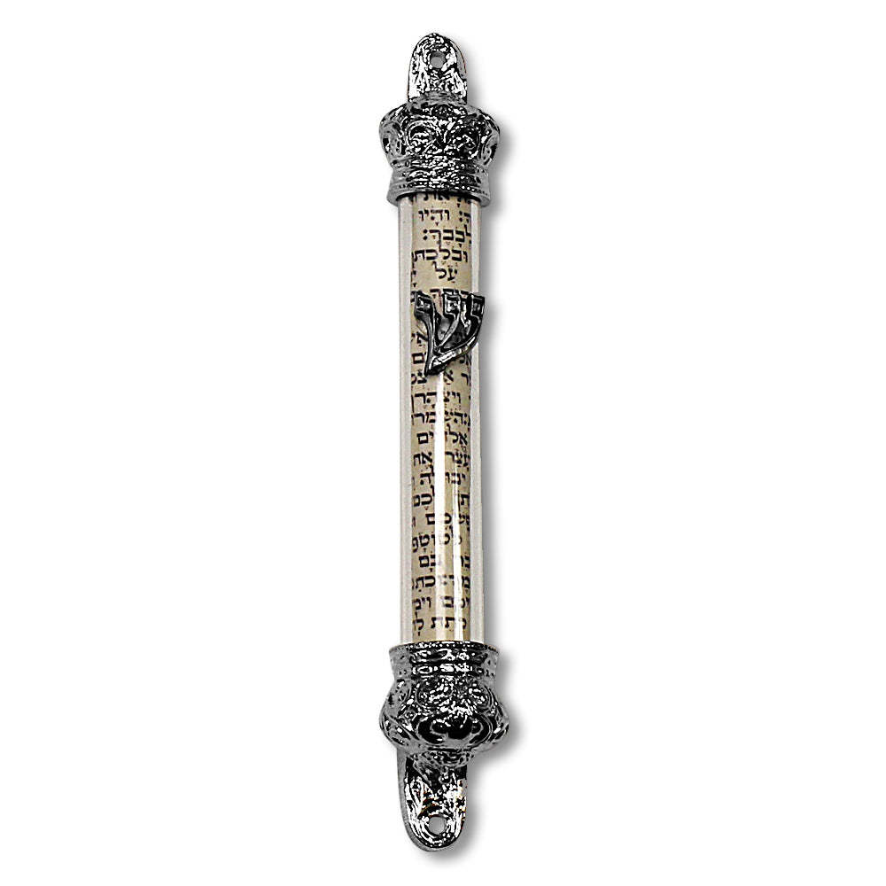 Metal Gray Silver-Tone See Through Mezuzah Case, 5" - Made in Israel