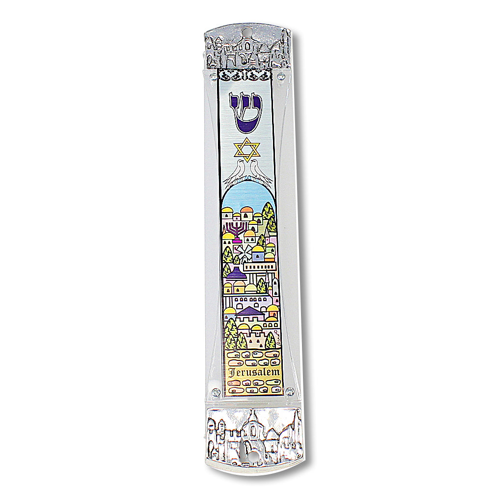 Multicolor Jerusalem Design Mezuzah Case, 8" - Made in Israel