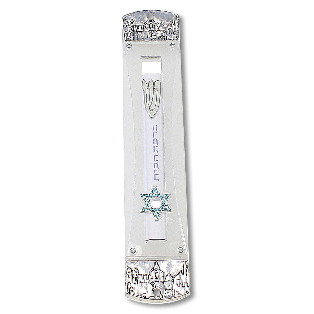 Metal Plastic Silver-Tone See Through Mezuzah Case, 8" - Made in Israel