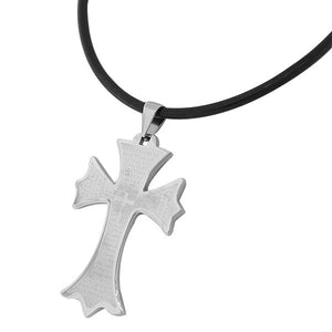Stainless Steel Silver-Tone Large Cross Lord Our Father Prayer Pendant Necklace