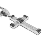 925 Sterling Silver White Black CZ Large Hip Hop Cross Mens Pendant with Chain