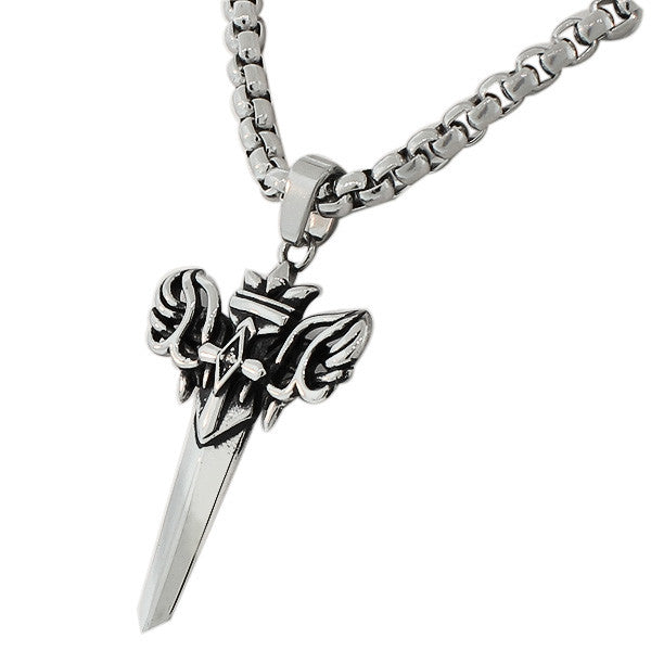 Stainless Steel Silver-Tone Large Mens Link Chain Sword Necklace Pendant