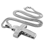 Stainless Steel White CZ Large Hip Hop Cross with Chain Mens Pendant