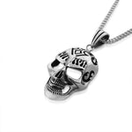 Stainless Steel EXTRA LARGE Silver-tone Black Grinning Skull Mens Pendant Necklace