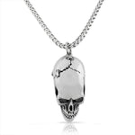 Stainless Steel Large Silver-tone Black CZ Grinning Skull Mens Pendant Necklace