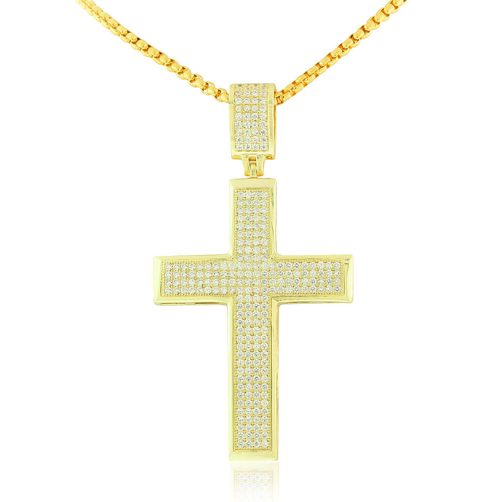 Stainless Steel Yellow Gold-Tone Hip-Hop Large Men's Cross Pendant Necklace, 30"